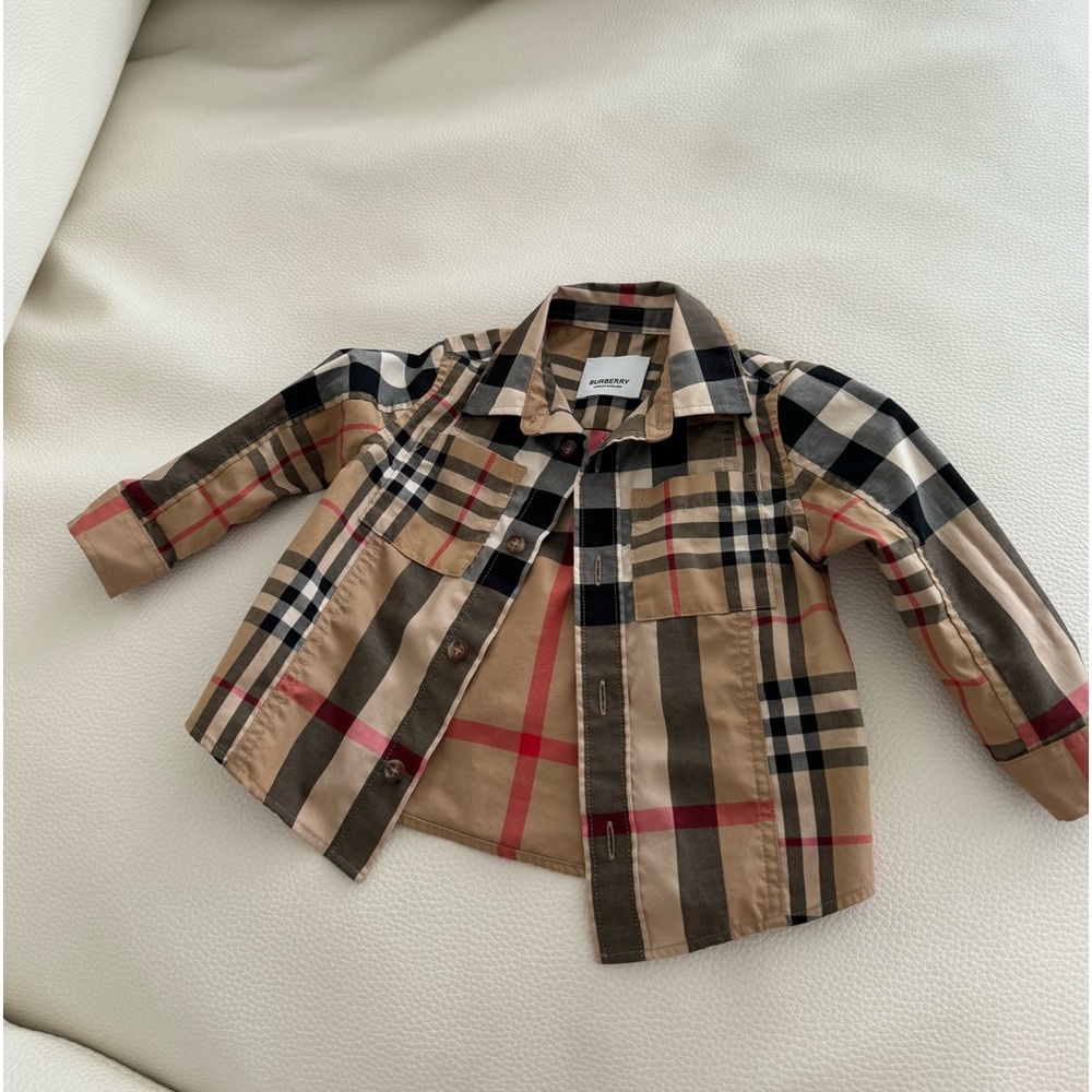 Burberry Kids Plaid Button Down Shirt - Beige, Black, Red